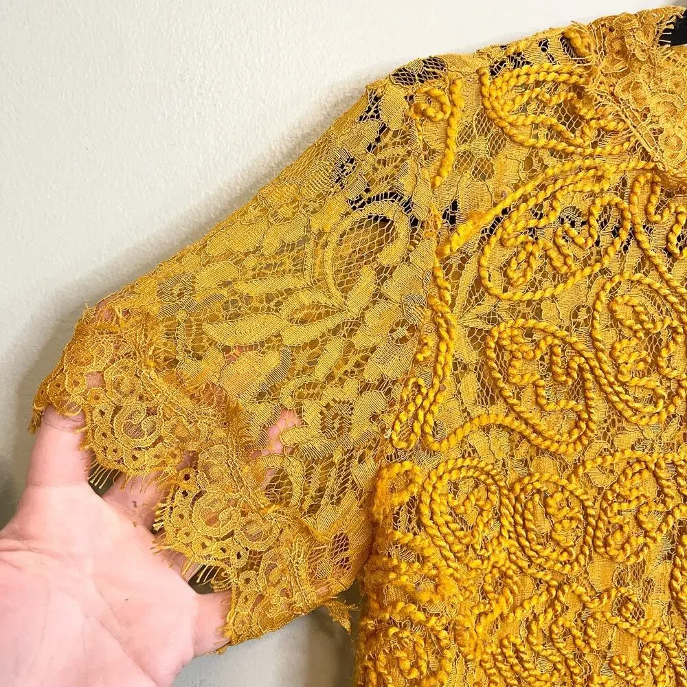 Zara Trafaluc Yellow Lace Short Sleeve Top Size M - Picture 2 of 6